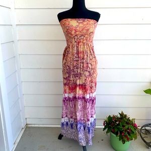 Multicolored Strapless Maxi Sundress. Tie-Dye Size Small Boho.